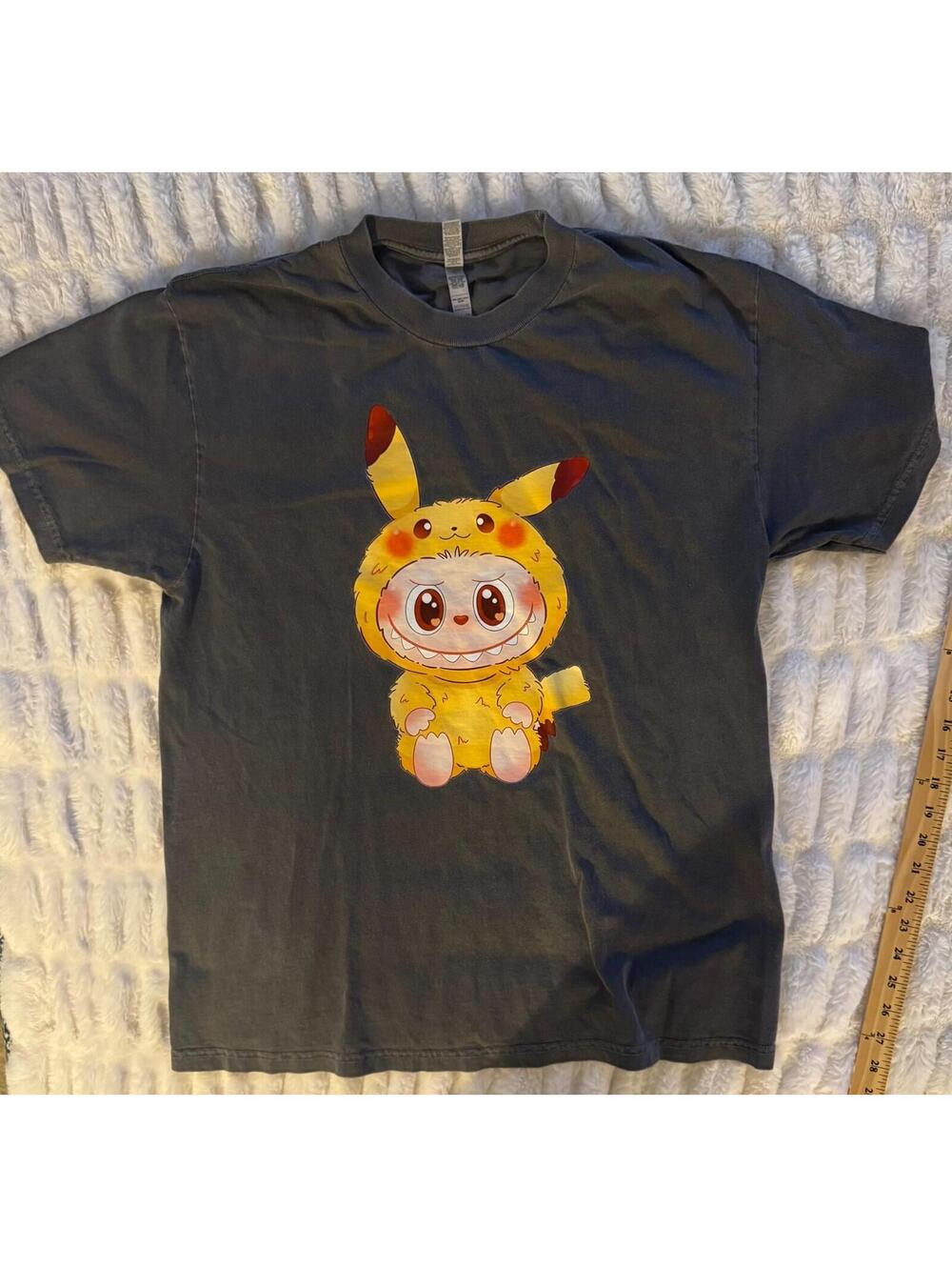 Pikachu‎ Graphic T Shirt Mens Large American Apparel 1301 Gray Anime Pokemon Tee